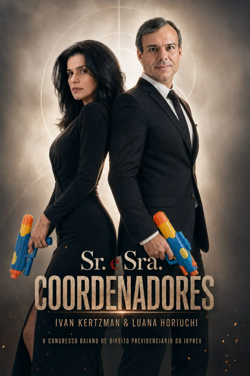 Pôster no estilo Sr. e Sra. Smith com Ivan Kertzman e Luana Horiuchi, intitulado Sr. e Sra. Coordenadores